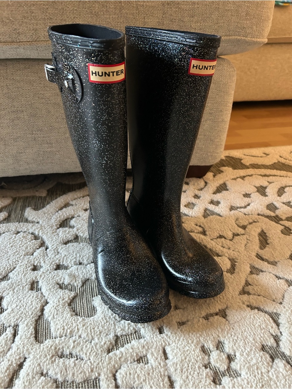 Hunter Black Glitter Tall Rain Boots